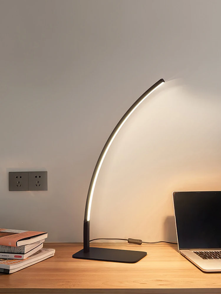 Curved desk lamp, modern and minimalist desk, eye protection, learning and reading, creative LED lamp, dormitory, study, bedroom