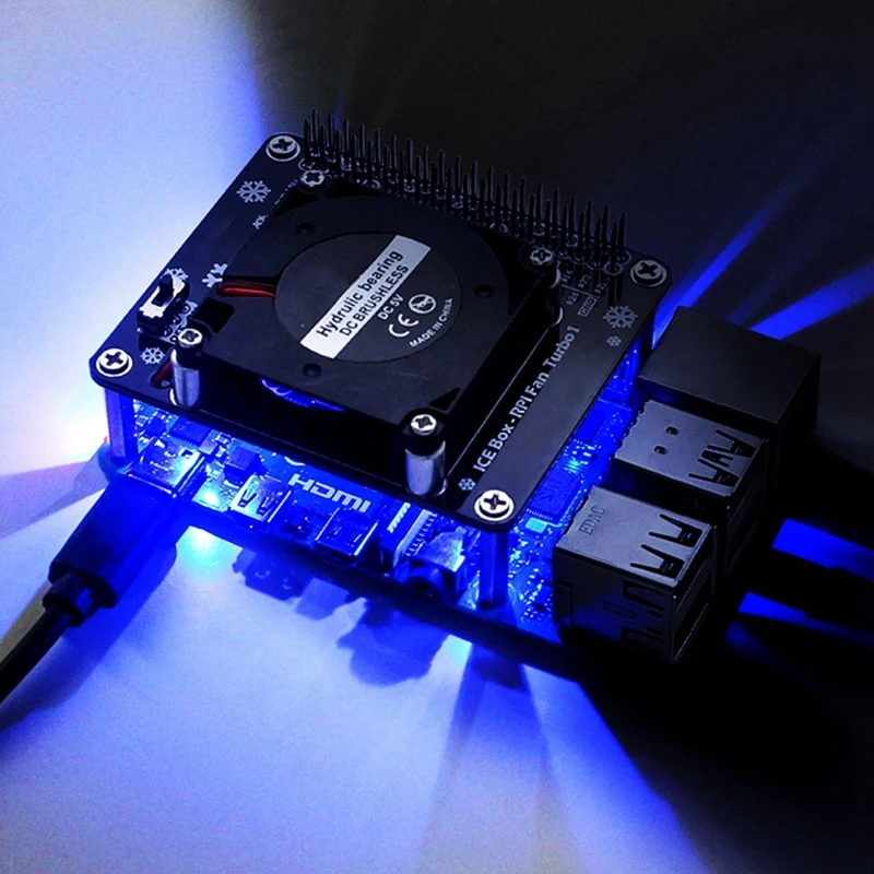 Papan ekspansi pendingin es kipas Turbo dengan lampu LED untuk Raspberry Pi 4 Model B/3B +/3B