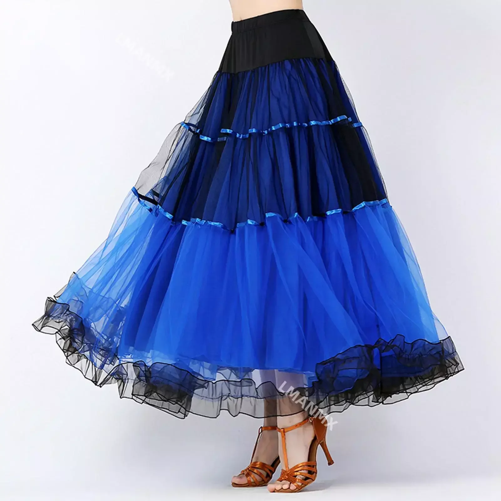 Falda de baile de salón para mujer, traje de Flamenco, Vals, cintura elástica, columpio grande, Ropa de baile para adultos, accesorios de disfraz de danza del vientre