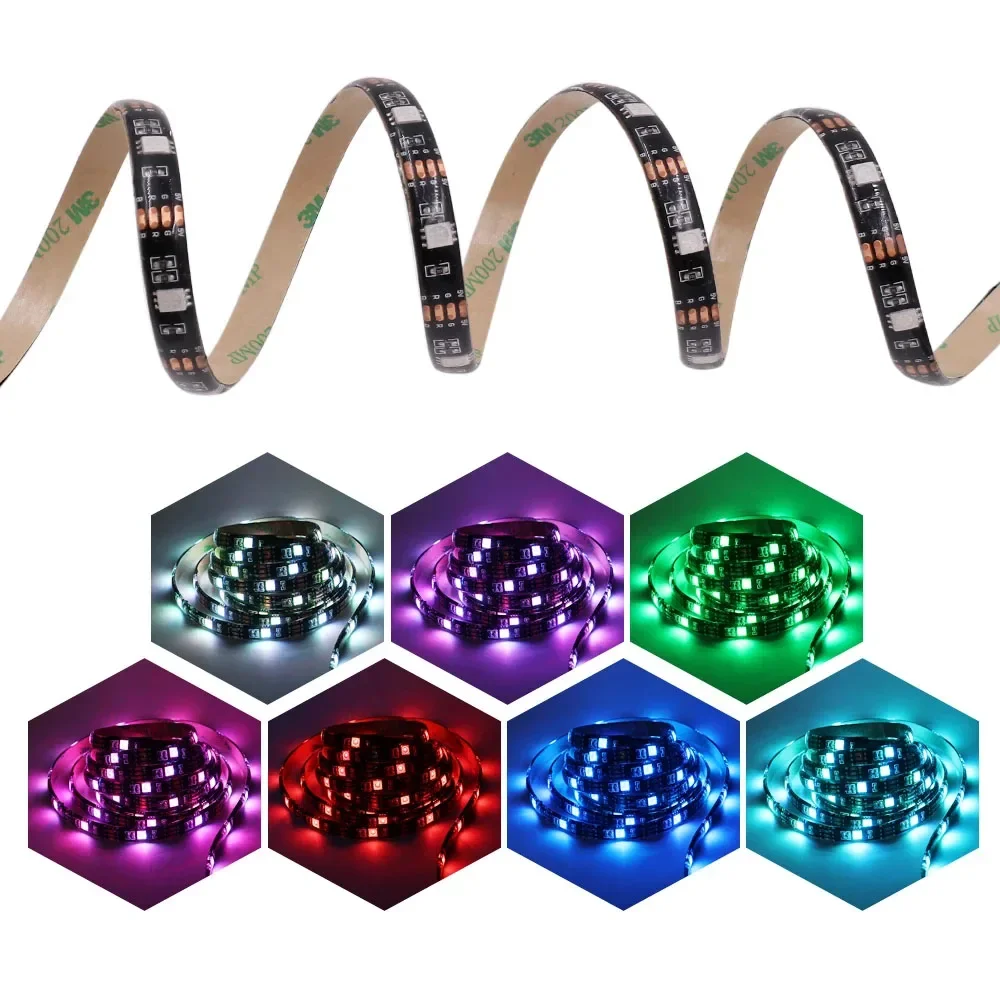 

5v 5050 RGB LED Strip Light Flexible Tape Lamp Waterproof 50cm 1m 2m 3m 4m 5m With 4pin Plug White/ Black PCB Home Decoration