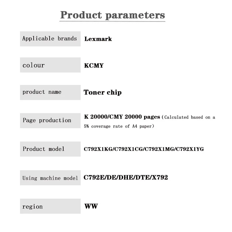 C792X1KG C792X1CG C792X1MG C792X1YG BK/C/M/Y 20K WW Toner Chip for LEXMARK C792E/DE/DHE/DTE/X792