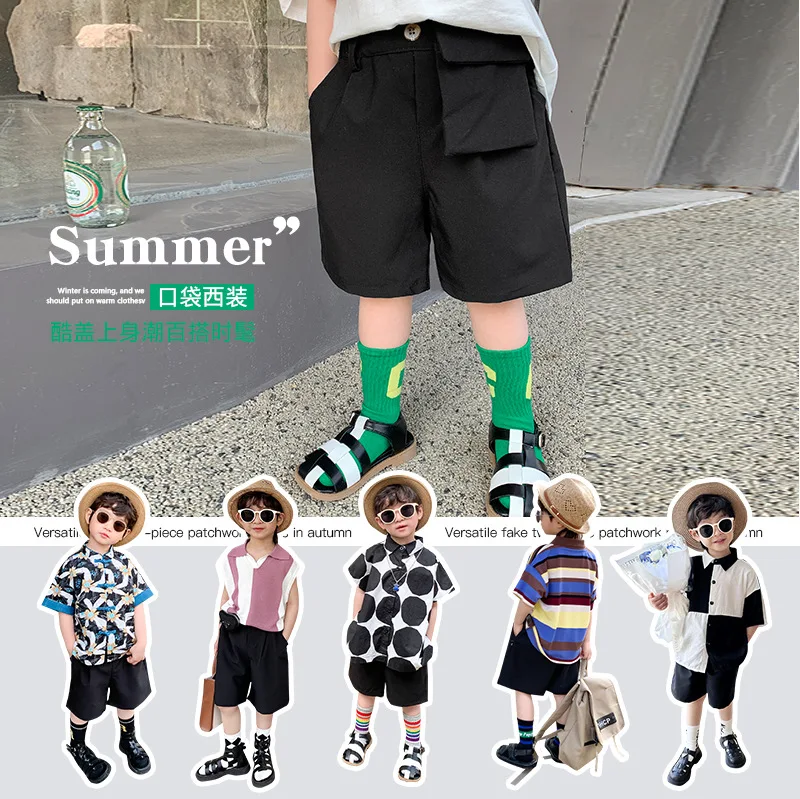 

2026 Summer Korean Style Boys Dress Shorts Kids Casual Loose Fit Chino Pants Toddler Solid Color Trousers