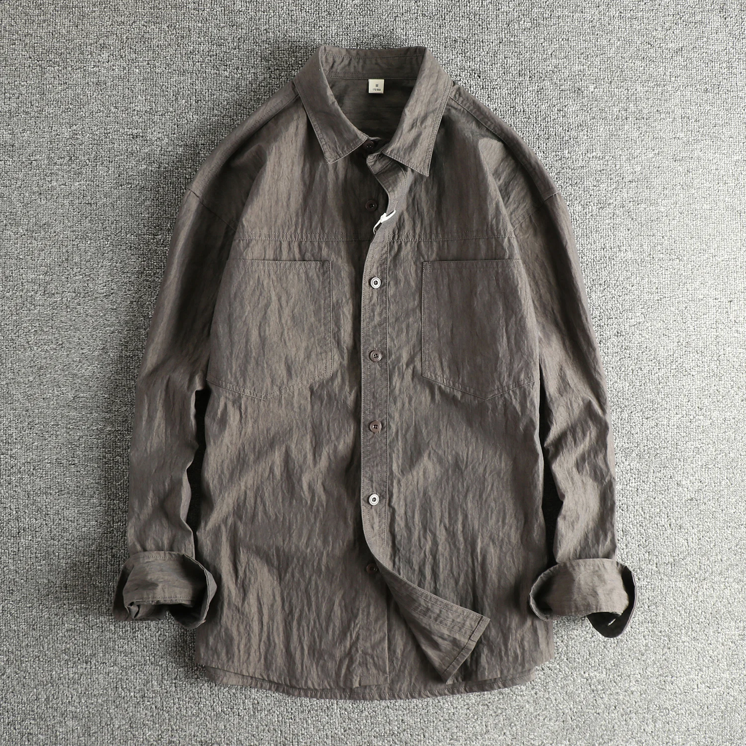 

Осенняя новая японская ретро-сорочка с длинными рукавами и лацканами, быстросохнущая уличная рубашка, мужские простые свободные повседневные блузки с двойными карманами