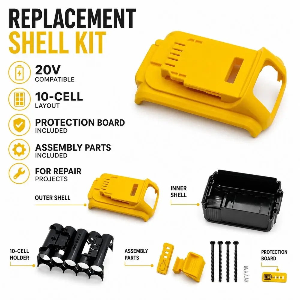 Plastic Lithium Battery Shell Protection Board Replacement Shell Battery Case Kit for DeWalts/20V/DCB201/DCB203 DCB204 DCB200
