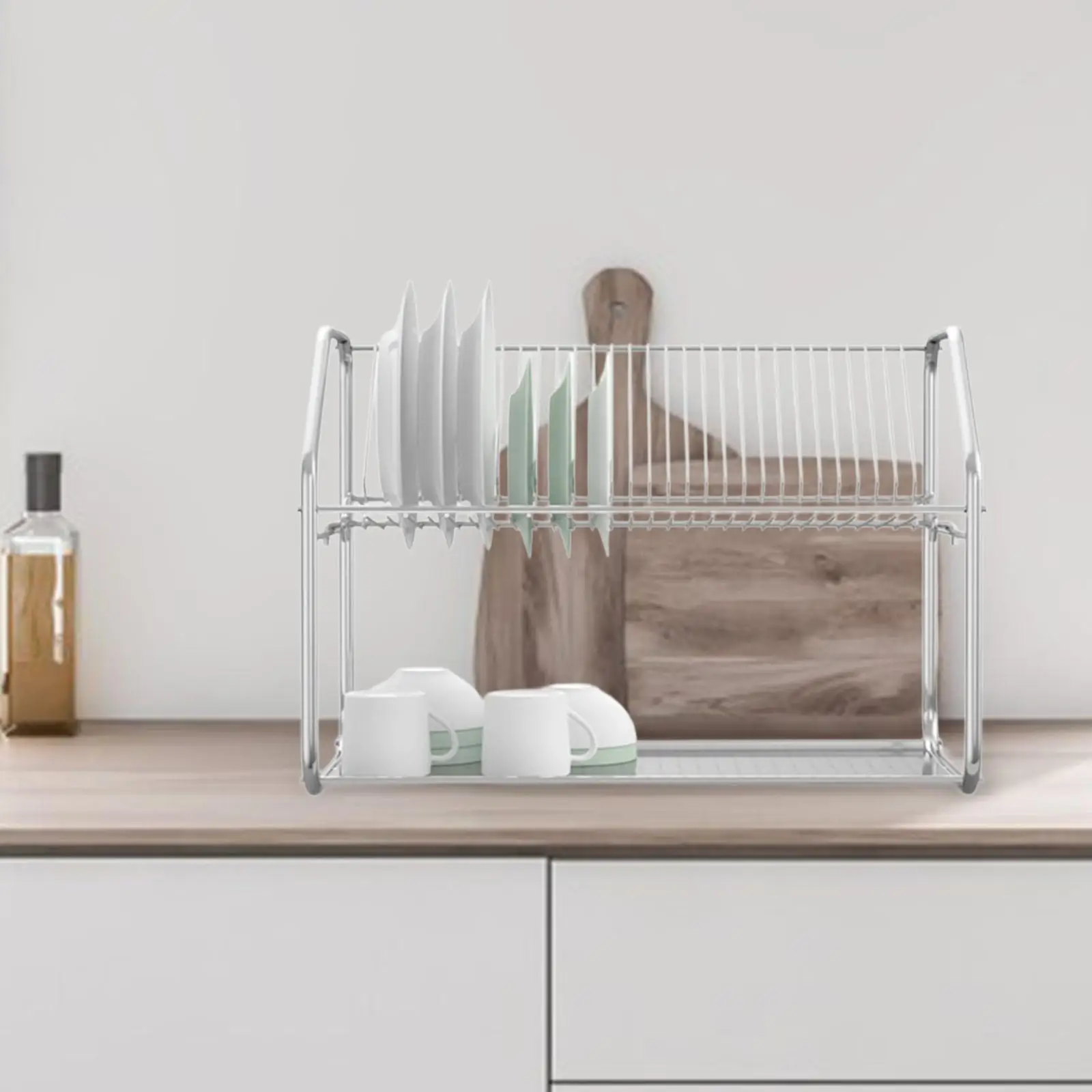 

2 Layer Dish Drying Rack Cutting Board Holder Sturdy Space Saving Compact Dish Drainer Dish Rack for Dishes Restaurant Plates