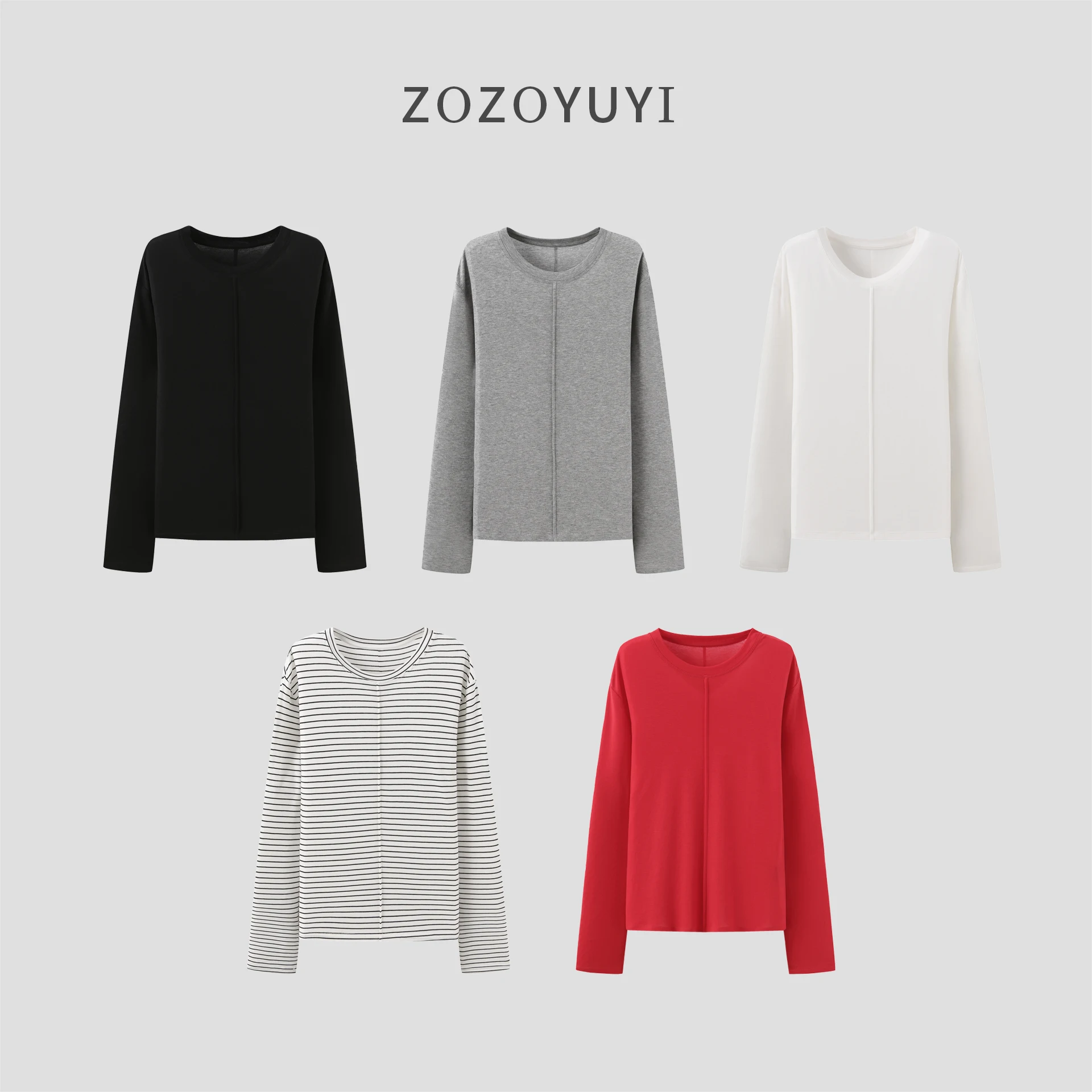 

2025 autumn silk and wool minimalist split three-dimensional seam round neck T-shirt base shirt for women autumn and winter