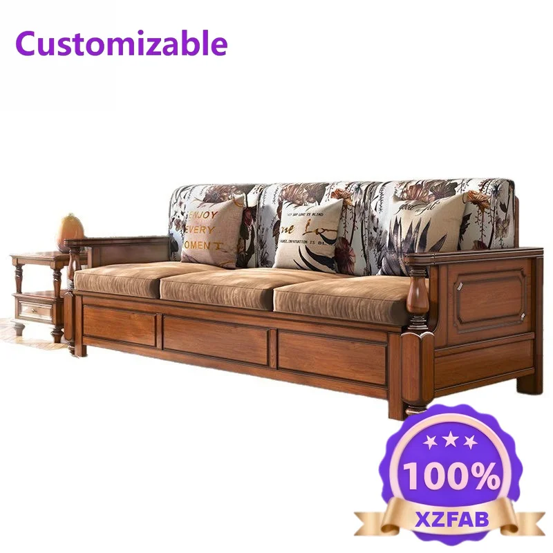 Factory Direct 2026 American removable and washable all-solid wood log box sofa