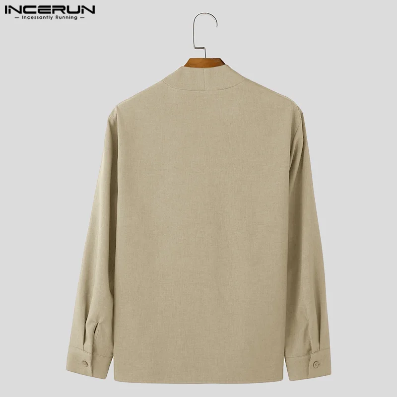 2024 Men Shirt Solid Color V Neck Long Sleeve Streetwear Fashion Casual Men Clothing Korean Style Leisure Shirts S-5XL INCERUN