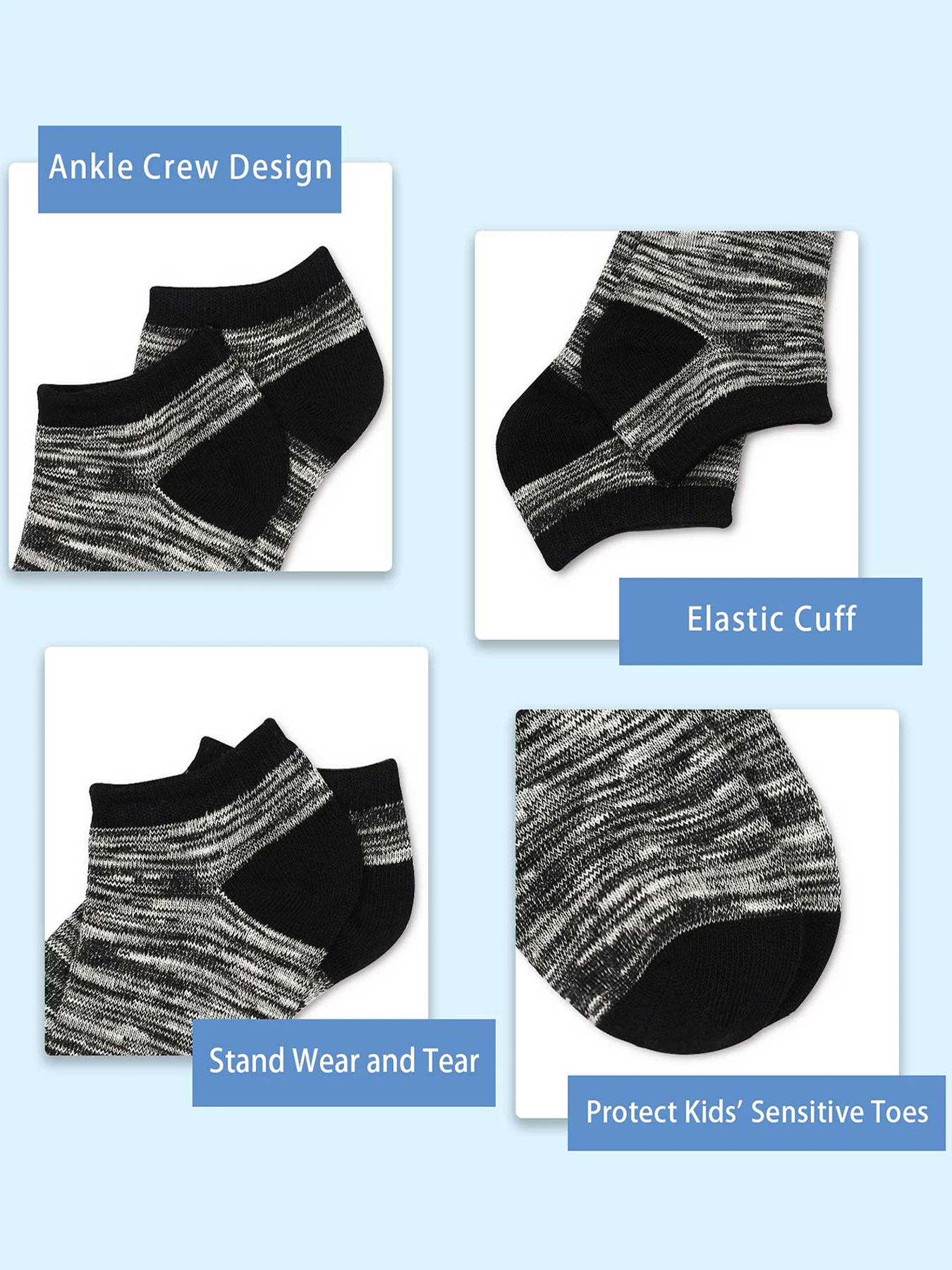 12 Pairs Toddler Kids Socks Half Cushion Low Cut Ankle Socks Boy Girl Athletic Socks 2-10 Years Old