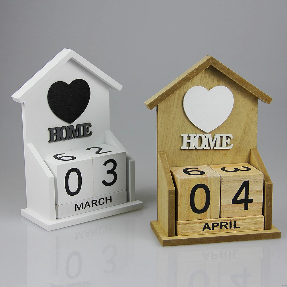

Wooden Perpetual Block Calendar Manual Change Date Modern Desktop Decoration House Shaped DIY Calendar Desk Decoration
