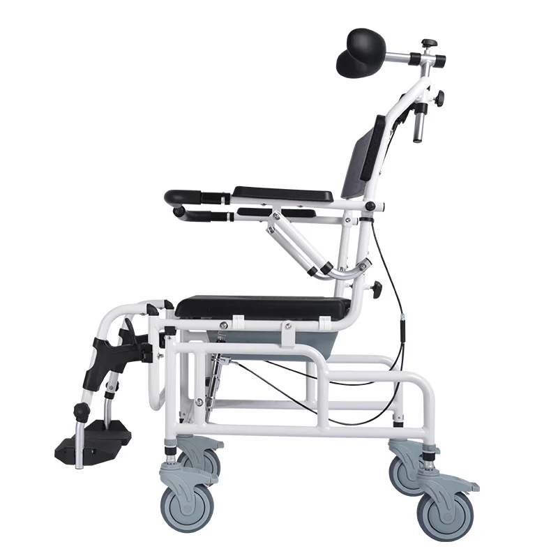 Tilt-In-Space Commode Shower Chair With 4 Wheels & Flip-Up Arms For Bathroom Safety Equipment
