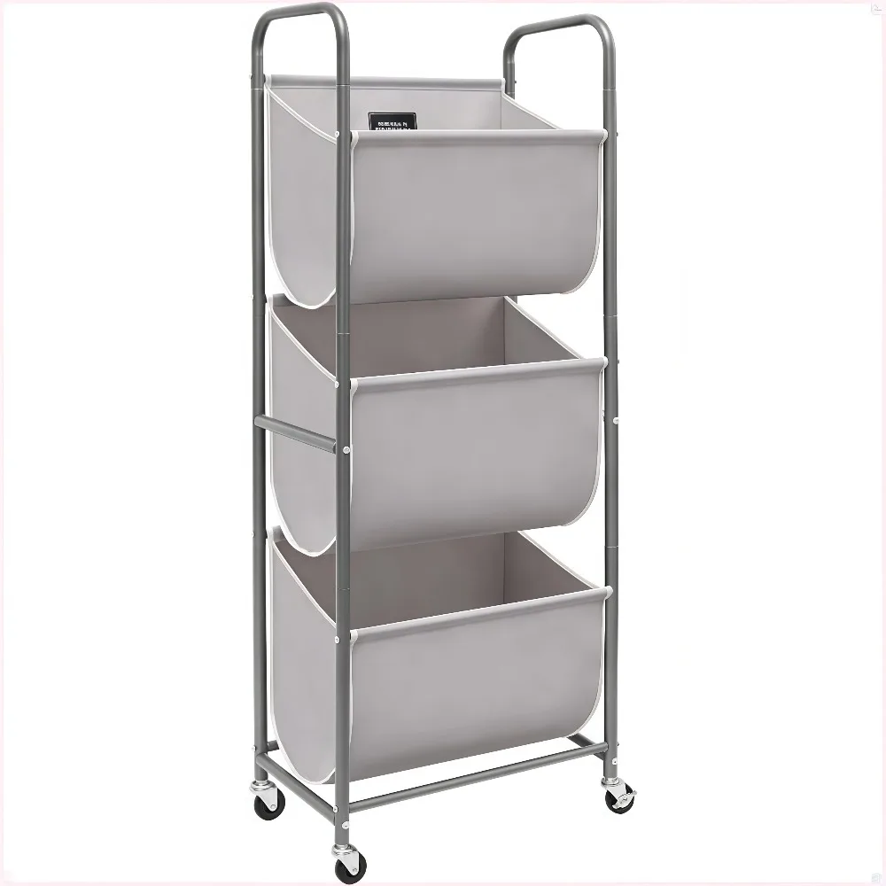 

120 Liters Vertical Rolling Laundry Hamper, 3 Section Laundry Sorter with Wheels and 2 Breaks, 3-tier, Closet, Bathroom, Gray