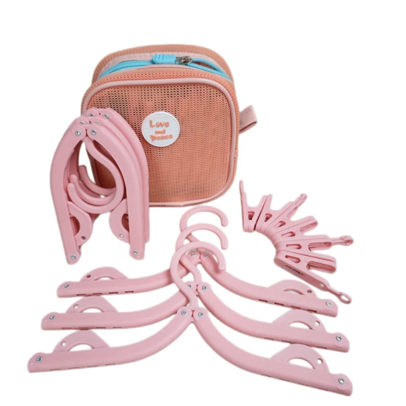 Portable Foldable Clothing Hanger Suit Polyester Hanging Bag 6 Hangers And12 Clips Essential Items On Hiking Trips