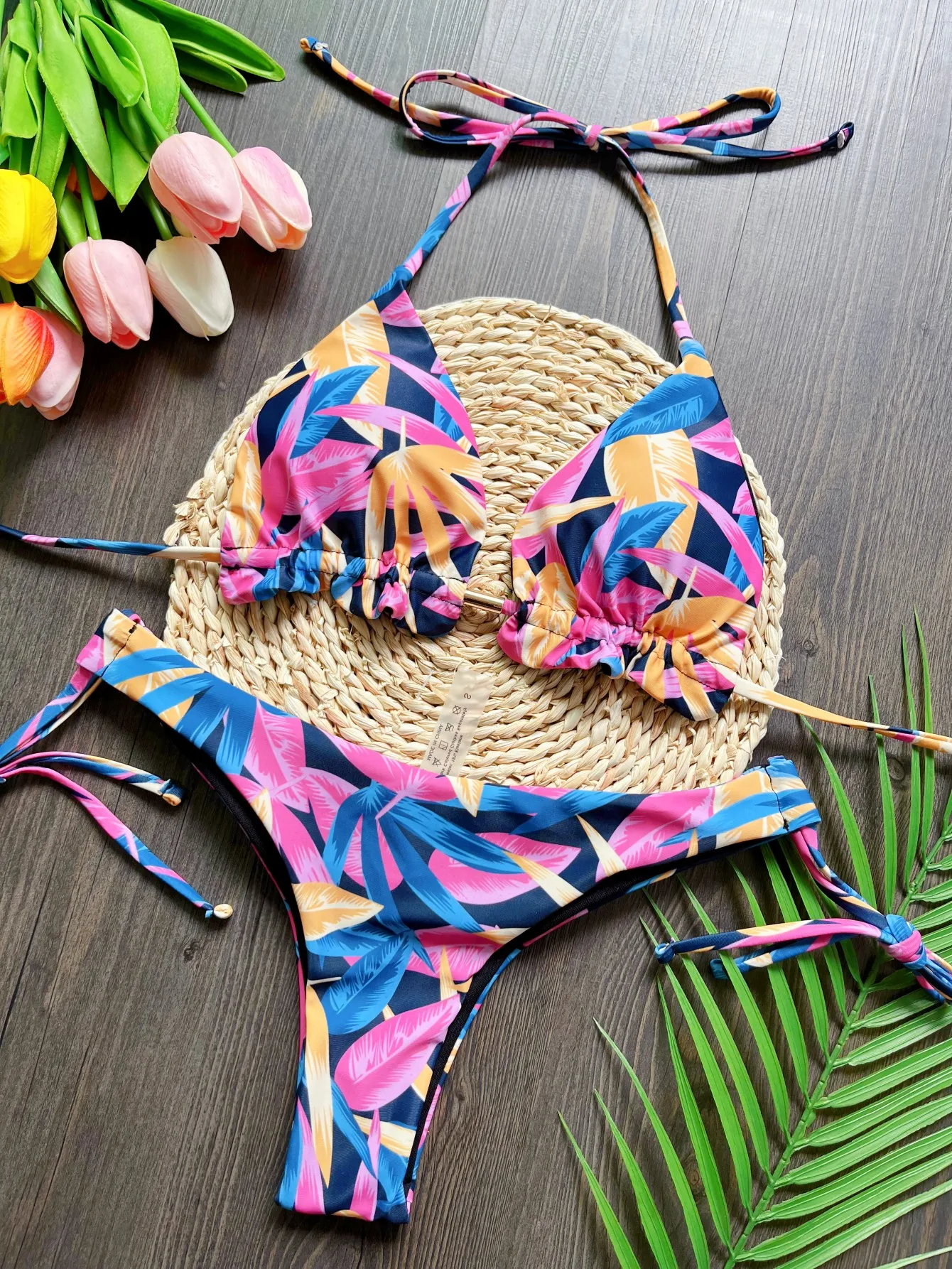 Sexy Micro Bikinis Set New Swimsuit Women Feather Print Bandage Swimwear Female Bathing Suit Brazilian Biquinis