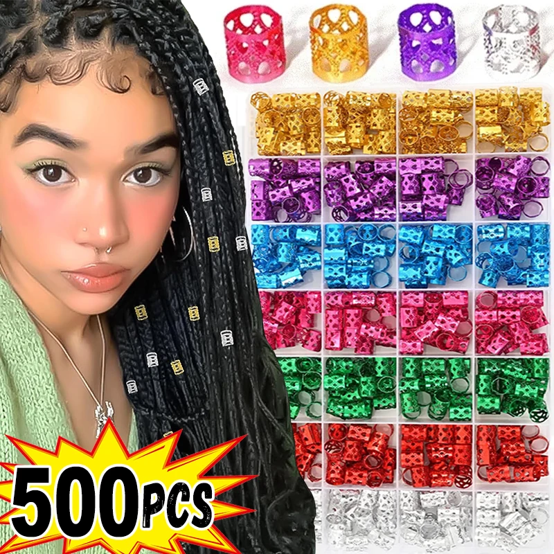 100/500pcs  Dreadlock Hair Rings Adjustable Cuff Clip Hair Braids Dirty Braids Bead Hairpin Girl Hair Accessorie Headwear