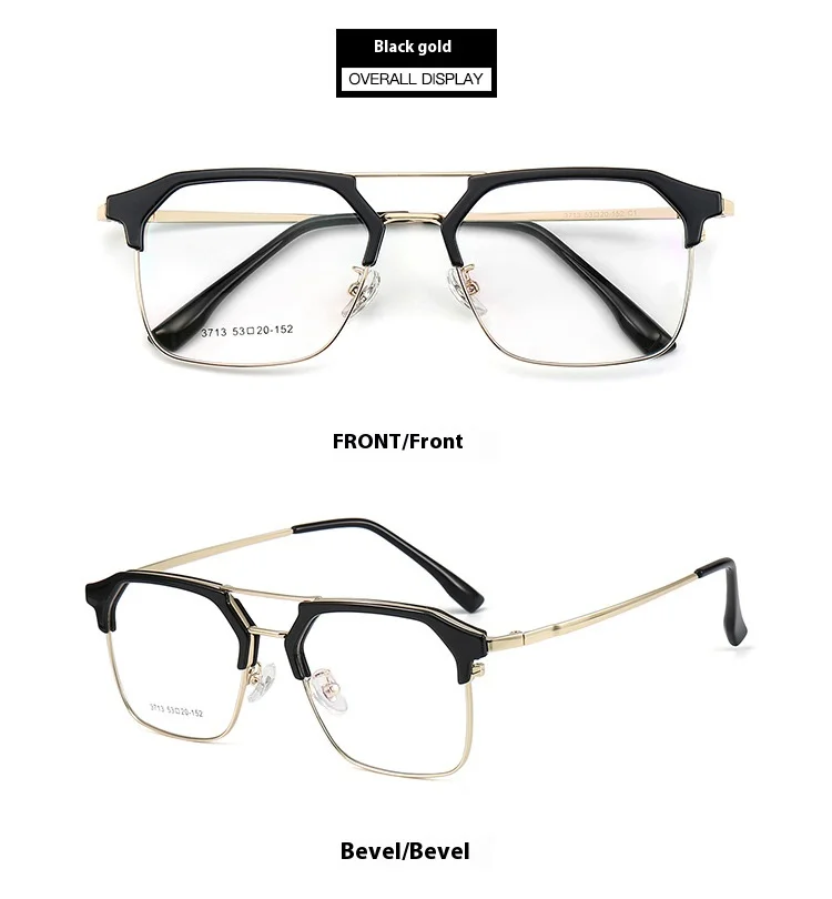 

New men's black warrior eyeglass frame, fashionable double beam frame, refined and vulgar gold glue with anti blue light myopia