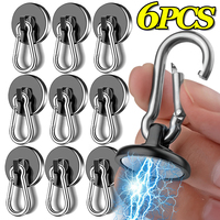 6-1PCS Strong Magnetic Hooks Heavy Duty Magnet Hook With 360°Swivel Carabiner Buckle For Kitchen Refrigerator Magnetic Hanger