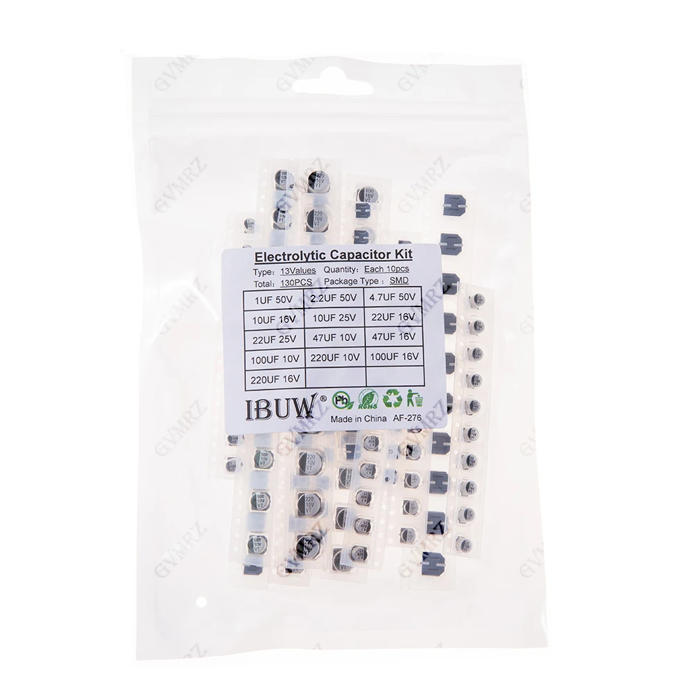 130PCS 13Values SMD Electrolytic Capacitor Kit for  Electronic Prototyping & Power Filtering