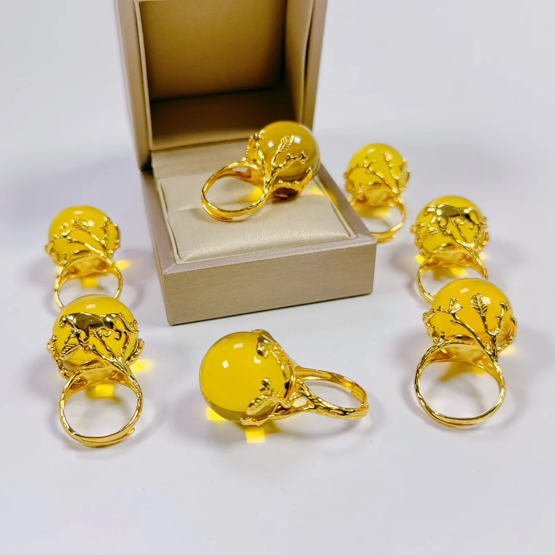 Natural Blue Amber Ring 20mm, Jungle Leopard Design S925 Sterling Silver Fine Craftsmanship