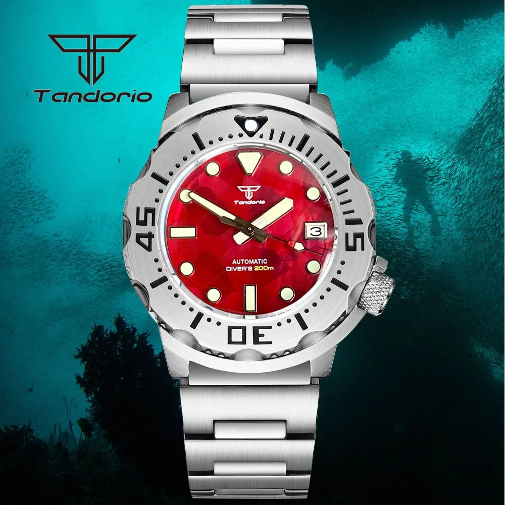 Imagem -04 - Relógio de Mergulho Mecânico para Homens Tandorio Relógio Automático de Monstros Mother of Pearl Dial ar Sapphire Crystal 20bar 3.8 Crown Nh35a 42 mm