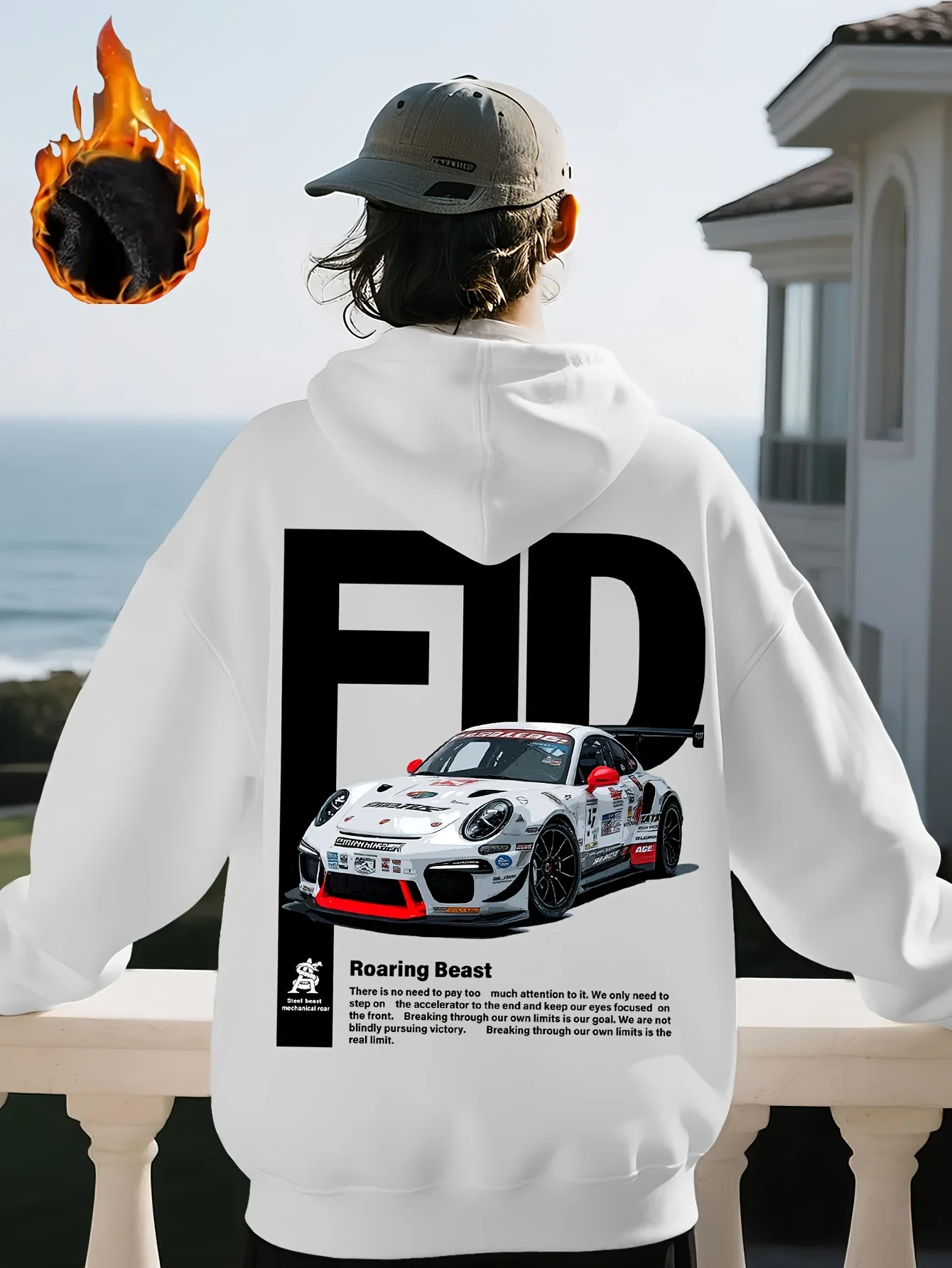 Streetwear Track Racing Car Graphic Hoodie Cool Sports Vehicle Back Print Loose Unisex Fleece Pullover Hooded Sweatshirt