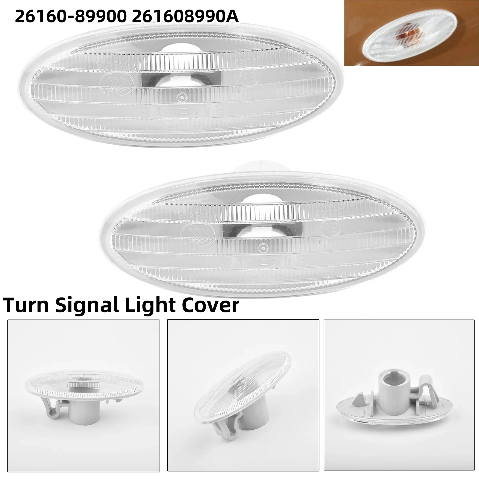 2Pc Side Turn Signal Light Cover Fender Marker 26160-89900 For