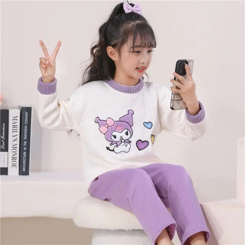 

Girly Heart Kuromi Anime MINISO Ins Fashion Long Sleeve Hooded Pants Pajamas Cute My Melody Cotton Home Wear Clothing Gifts Toys