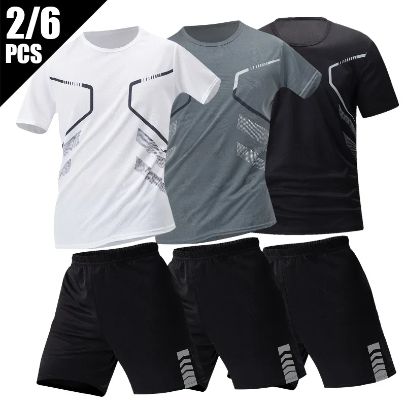 

2 Pack Plus Size Male Quick-drying Short-sleeved Shorts Suit Men's Leisure Sports Running Fitness T-shirt Shorts Teen