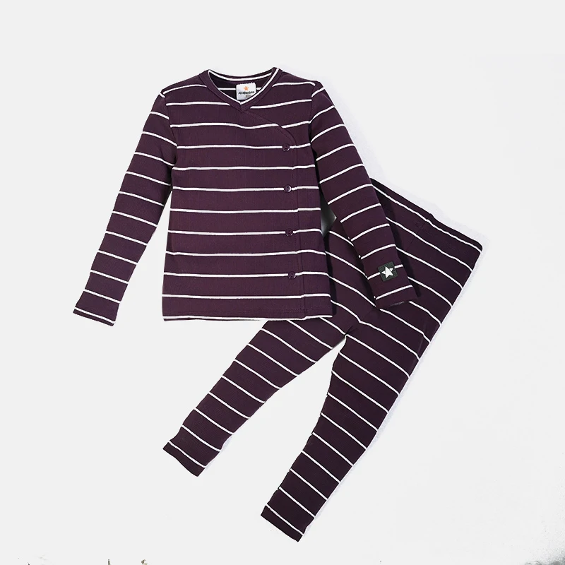 AA-Gestreifte Pyjamas für Kinder Jungen und Mädchen Zweiteiliges Set und Baby-Strampler Langarm Herbst/Winter Gerippte Baumwollkleidung – Detail 10