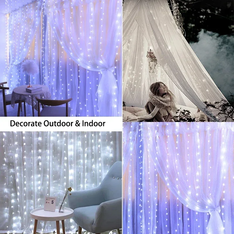 Curtain LED String Lights Garland Festival Christmas Decoration USB Remote Control Holiday Wedding Fairy Lights for Bedroom Home