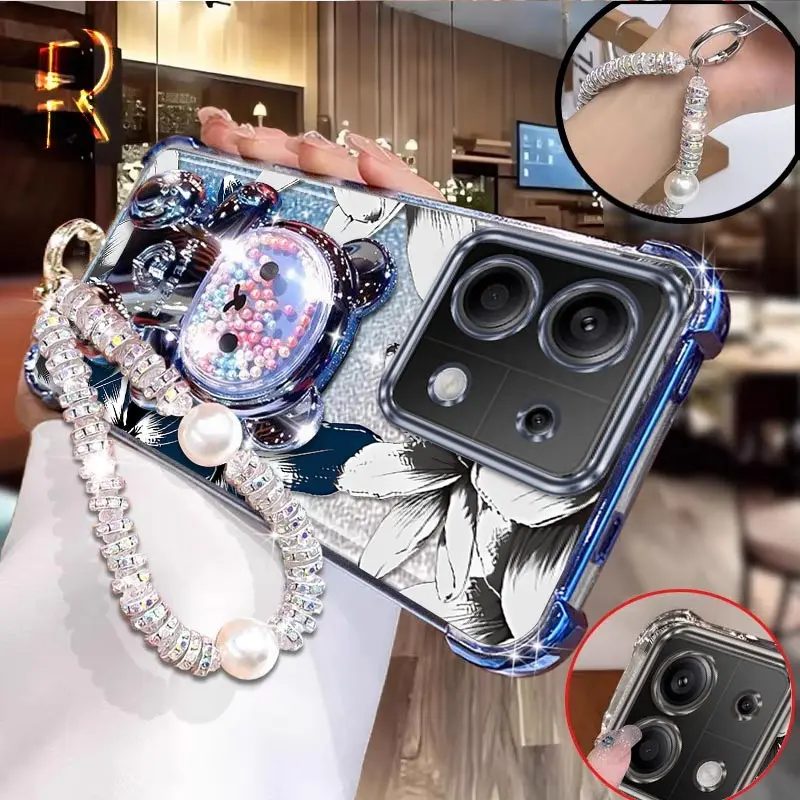 

Note 13 чехол-держатель для браслета с белыми цветами для Xiaomi Redmi Note 14 13Pro 14Pro 13R 13ProPlus 12Pro 14ProPlus Cover