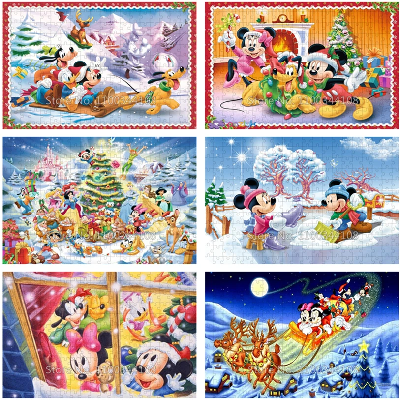 

Disney Christmas Puzzle Mickey and Minnie 300/500/1000 Pieces Jigsaw Puzzles for Adult Decompression Toys Children Handmade Gift