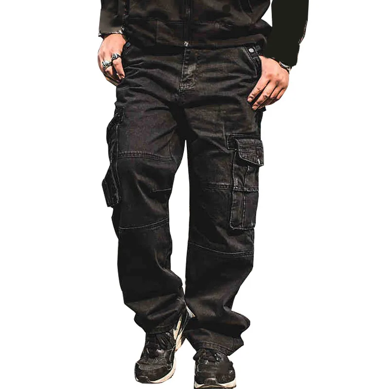 

MORUANCLE Men Casual Cargo Jeans Pants With Multi Pockets Loose Fit Hip Hop Denim Trousers For Male Baggy Jeans Plus Size 30-46