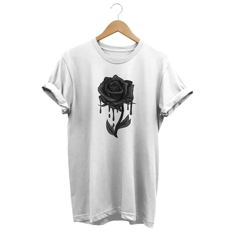 

Футболка в готическом стиле Bleeding Black Rose с цветочным принтом, мягкая одежда в стиле гранж, готическая одежда