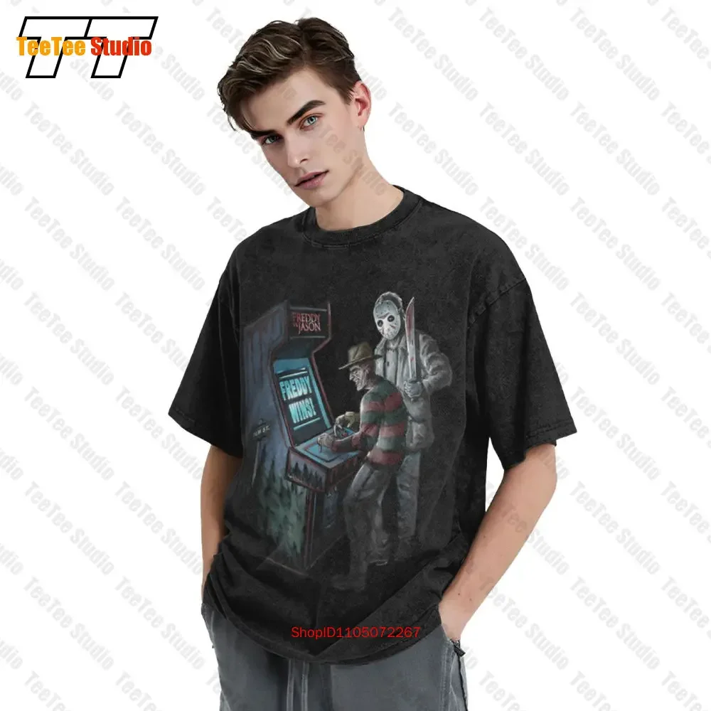 تي شيرت Freddie Vs Jason مرخص رسميًا باللون الأسود الكلاسيكي كبير الحجم Kruger Voorhees BUC2 #3