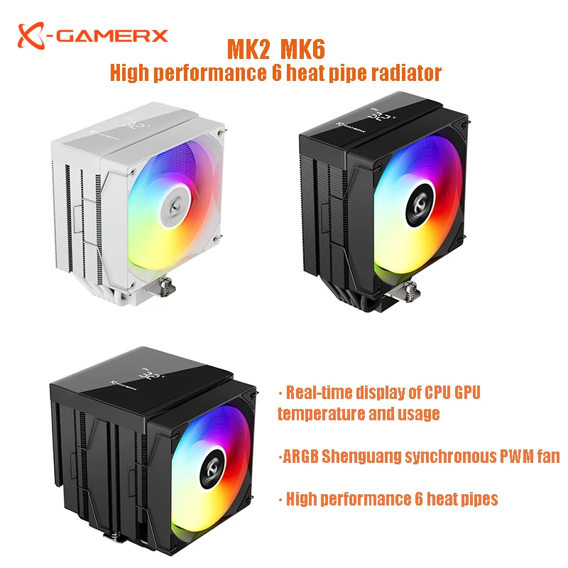 X-GAMERX MK2 MK6 Radiator CPU Fan temperature display 6 copper tubes ARGB digital display 1700 computer tower air cooling