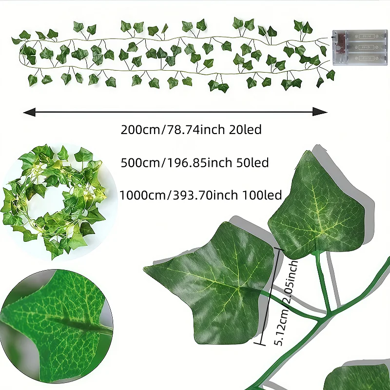 Battery Box Ivy String Light LED Outdoor Artificial Vine Christmas Wreath Fairy String Plant Light Maple Leaf Green Vine String