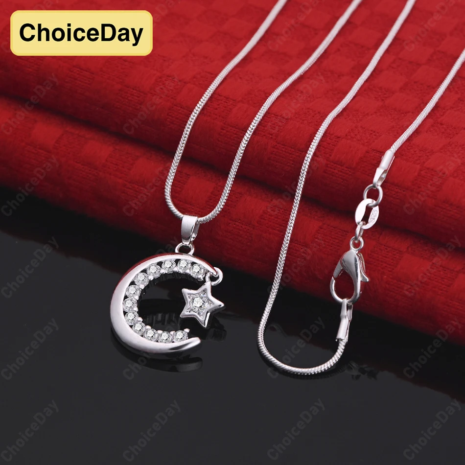 

ChoiceDay Fashion 925 Sterling Silver Exquisite Moon Star Pendant Necklace Women's Jewelry Party Accessories Gift Jewelry