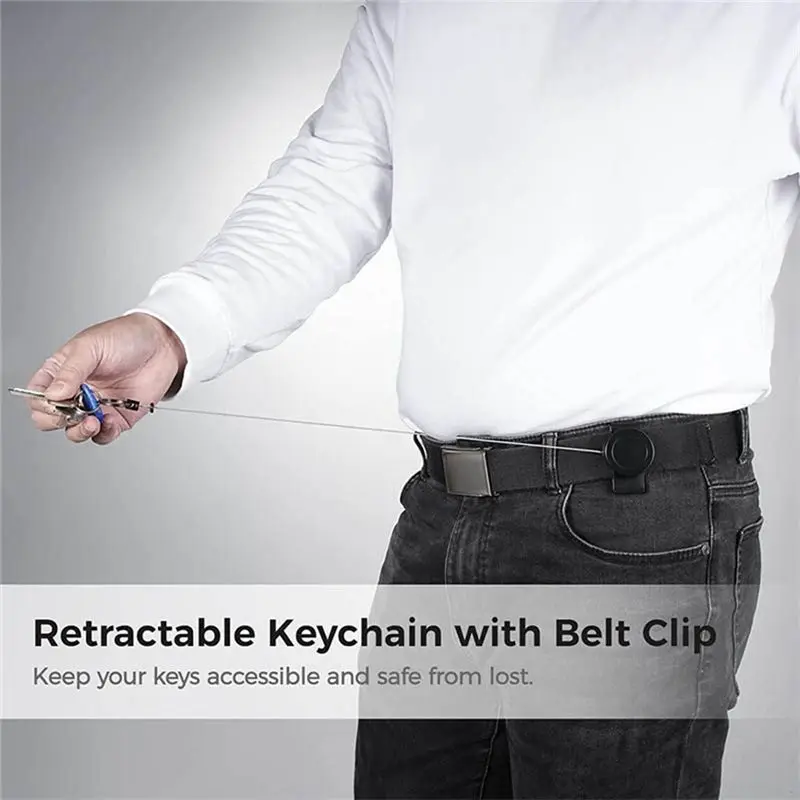 A25P Heavy Duty Retractable Keychain With Belt Clip, 360° Retractable Keychain Heavy Duty With Wire Rope And Key Ring 2Pack