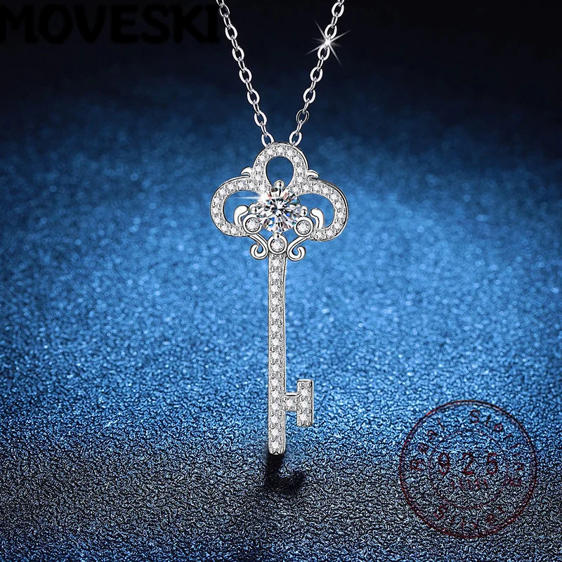 

Ожерелье-кулон MOVESKI из стерлингового серебра 925 пробы с муассанитом 0.5 карата в форме ключа для женщин, изящное винтажное ювелирное украшение, подарок