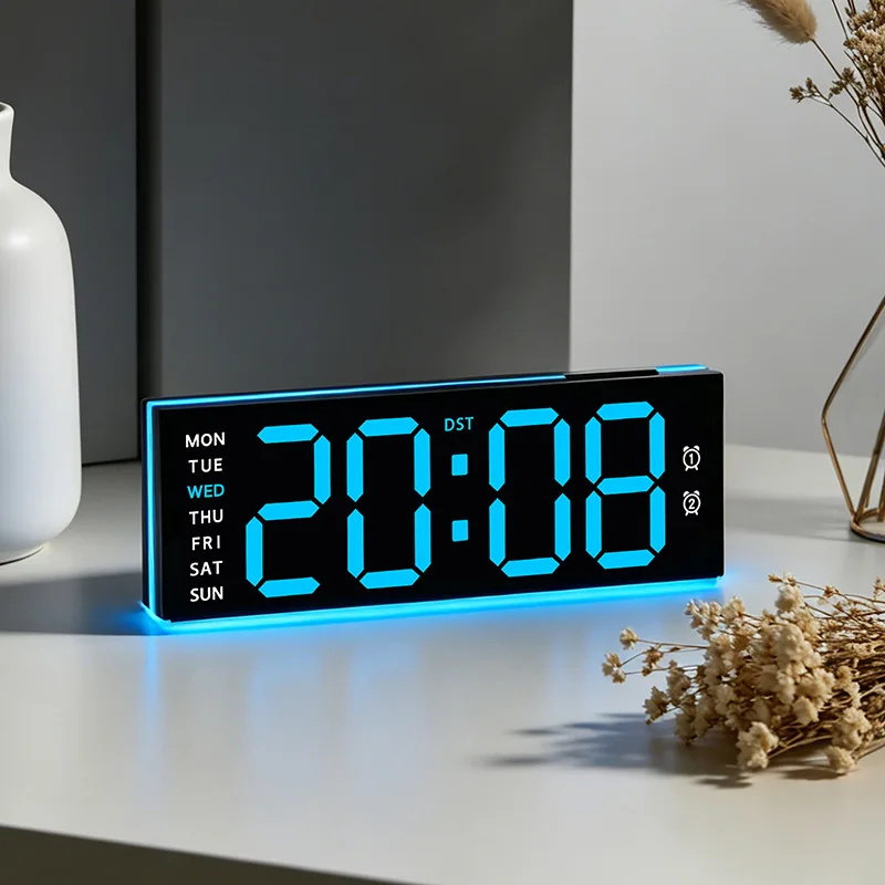 LED Digital Clock for Living Room, Multifunctional Electronic Clock with Ambient Light & Dual