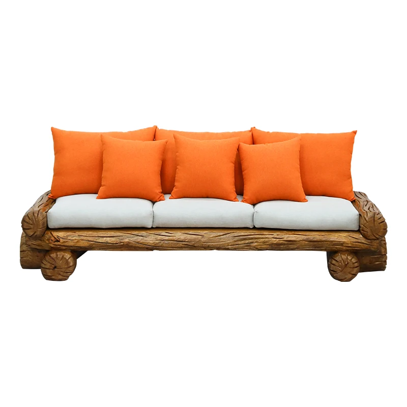 

Sofa Log Wind Three-person Solid Wood Sofa Backrest Sofa Chair