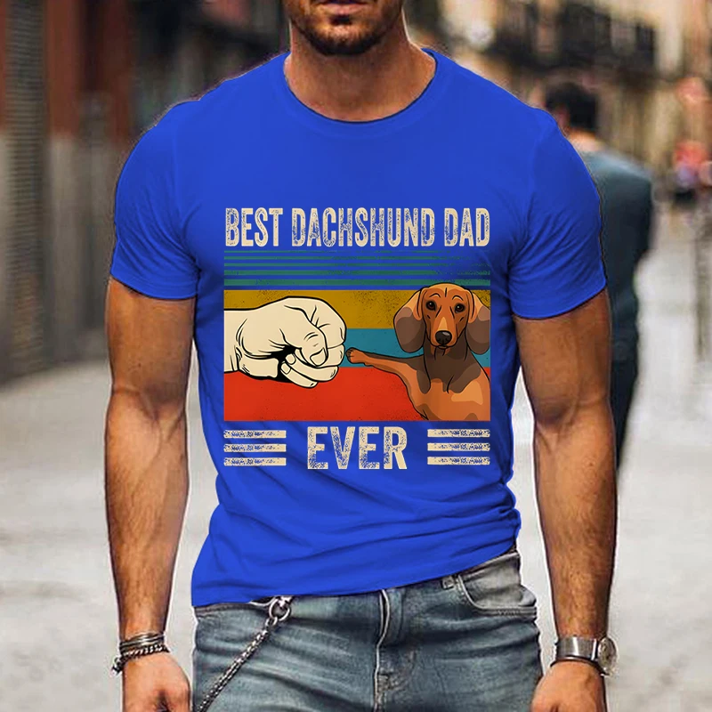 Best Dachshund Dad Ever Men's T-shirts Paw Fist Bump Fit Dog Daddy Graphic Print Men Funny Design Tshirt Animal Lover Tops Tees