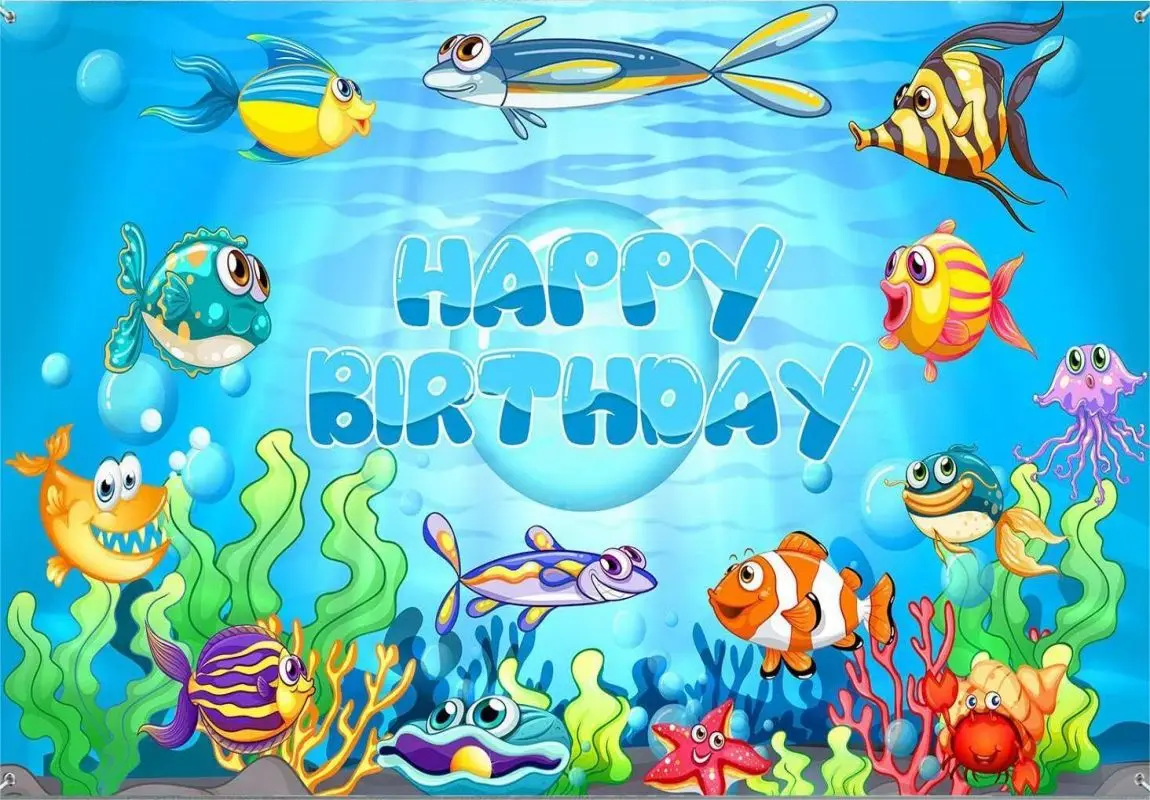 Under The Sea Backdrop Animal Birthday Photography Decorations Ocean Theme Birthday Background Banner for Boy Girl Underwater