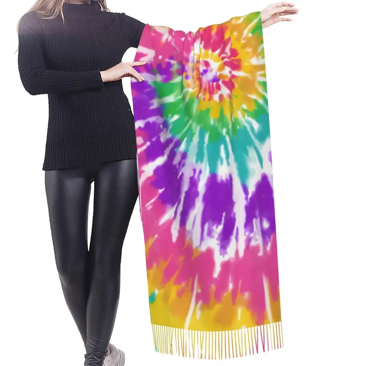 Customized Printed Very Colorful Tie Dye Scarf Women Men Winter Warm Scarves Traditional Dyeing Art Shawls Wraps