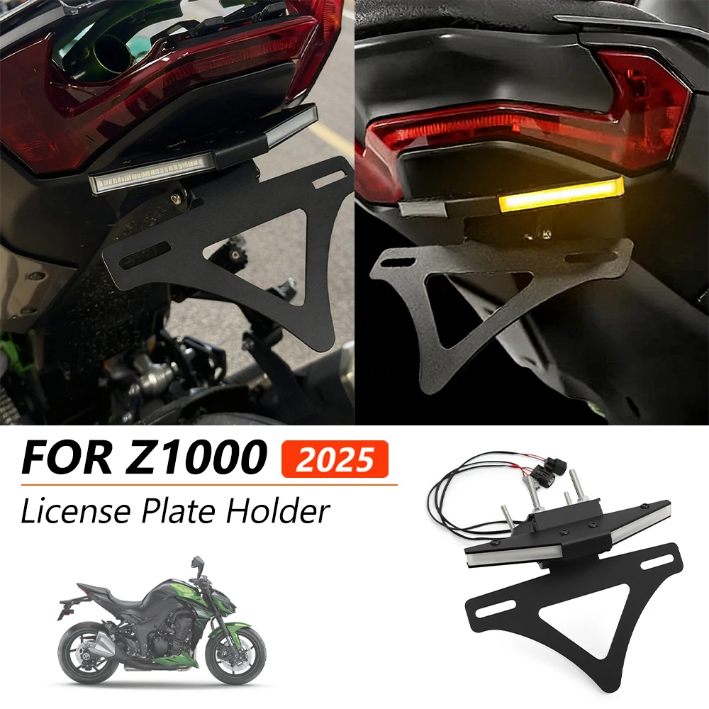 

Motorcycle Accessori License Plate Frame Holder Bracket LED turn signal tail For Kawasaki Z1000 2025 z 1000 2025