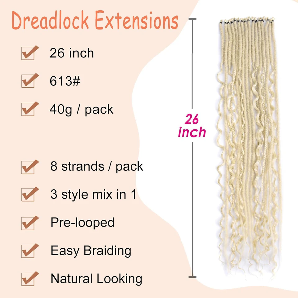 Extensiones de Cabello Dreadlocks Sintéticos SE 24 Pulgadas 8 Mechones/Lote 3 en 1 Estilo Hippie Mixto Dreadlocks de Extremo Simple para Mujeres 3