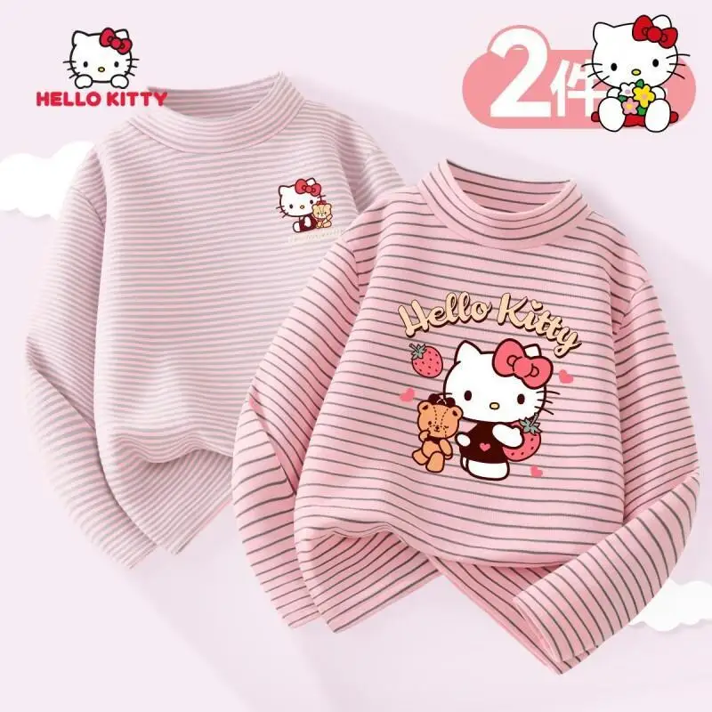 سانريو مرحبا كيتي طبقة قاعدة للأطفال Kawaii Y2K أنيمي ملابس الأطفال مريحة لينة الرسم صوف مبطن الشتاء الدافئة