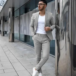 Gray Men's Suit 2 Piece Suit Summer Casual Jacket Pants Formal Wedding Tuxedo Groom Clothes Custom Color Blazer XS-5XL