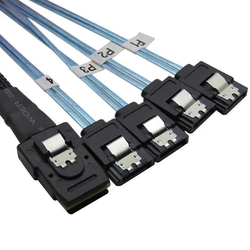 Data cable 4sata to 4sata 4.0 7p female 180 degree braided mesh computer case hard drive cable